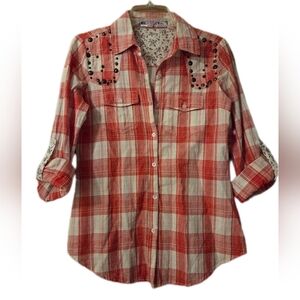 VTG Wallflower Vtg Collection Red/Wh Plaid Shirt Rivets Y2K Western Size Medium